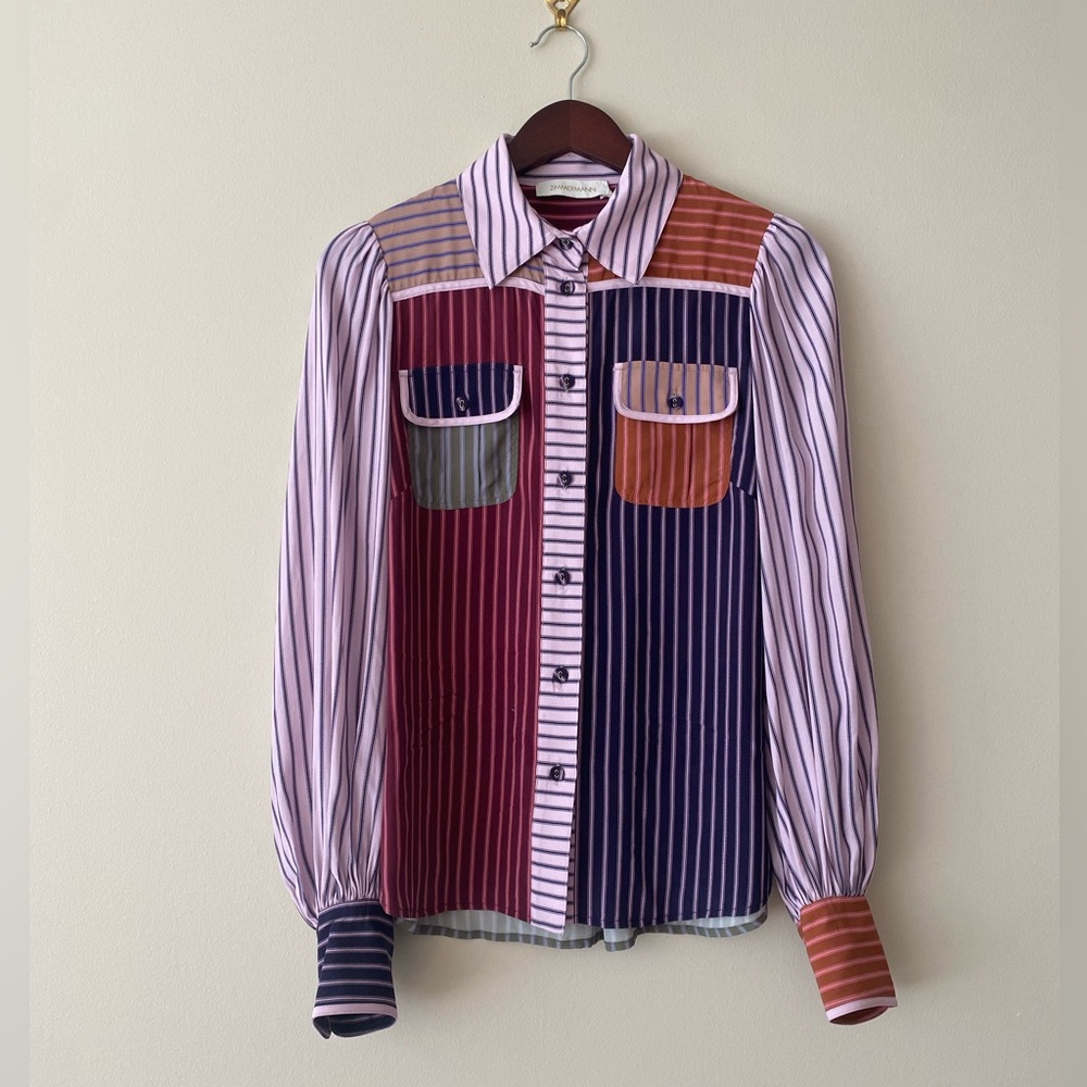 Zimmermann stripped color-block crepe shirt